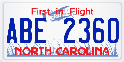 NC license plate ABE2360