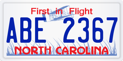 NC license plate ABE2367