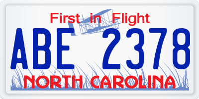 NC license plate ABE2378
