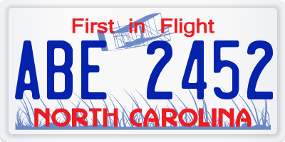 NC license plate ABE2452