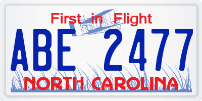 NC license plate ABE2477