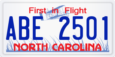 NC license plate ABE2501