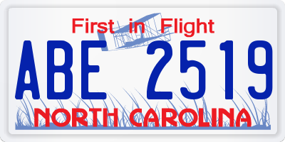 NC license plate ABE2519