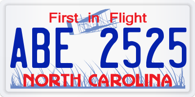 NC license plate ABE2525