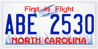 NC license plate ABE2530
