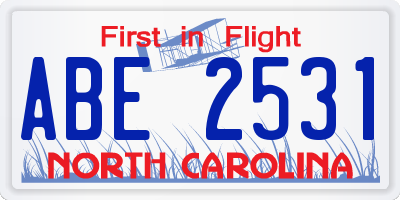 NC license plate ABE2531