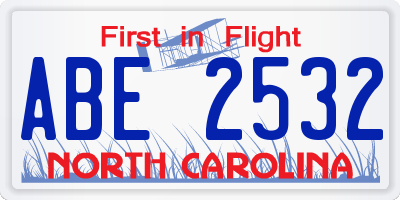 NC license plate ABE2532