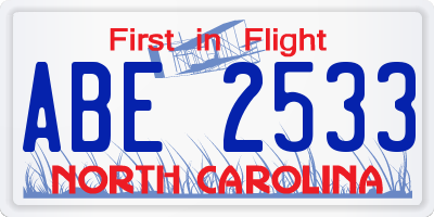 NC license plate ABE2533