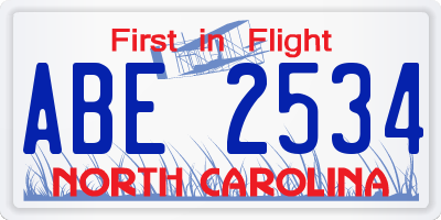 NC license plate ABE2534