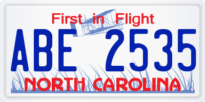 NC license plate ABE2535