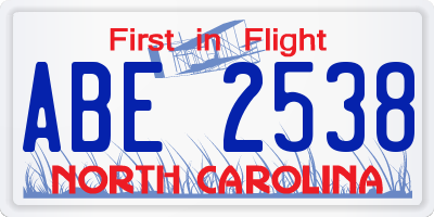 NC license plate ABE2538