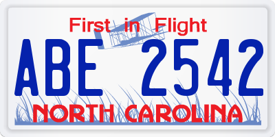 NC license plate ABE2542
