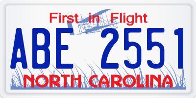 NC license plate ABE2551