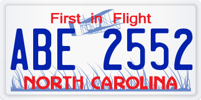 NC license plate ABE2552