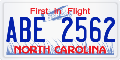 NC license plate ABE2562