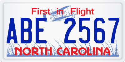 NC license plate ABE2567