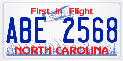 NC license plate ABE2568