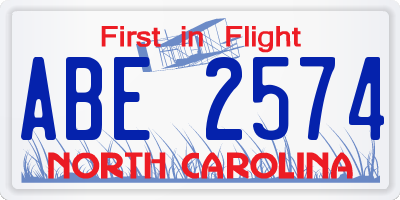 NC license plate ABE2574