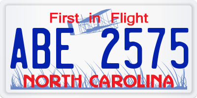 NC license plate ABE2575