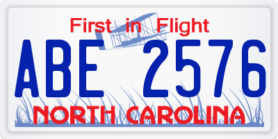 NC license plate ABE2576
