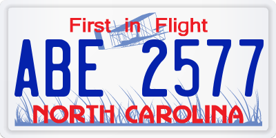 NC license plate ABE2577