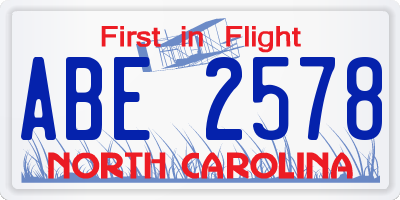 NC license plate ABE2578