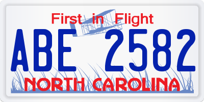 NC license plate ABE2582