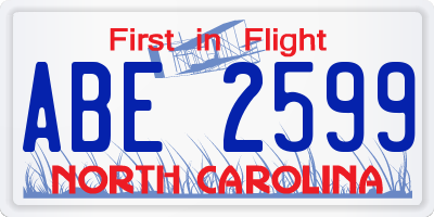 NC license plate ABE2599