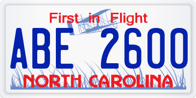 NC license plate ABE2600