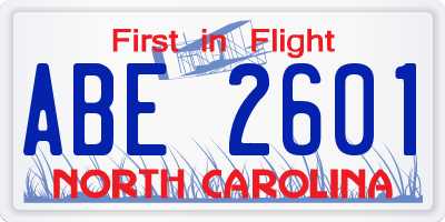 NC license plate ABE2601