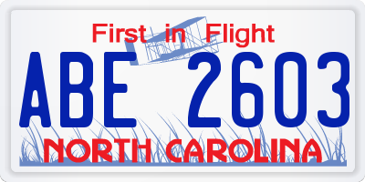 NC license plate ABE2603