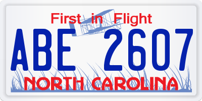 NC license plate ABE2607