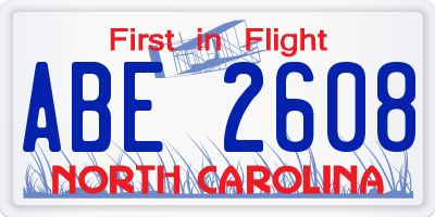 NC license plate ABE2608