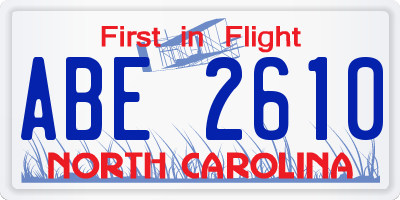 NC license plate ABE2610