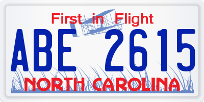 NC license plate ABE2615