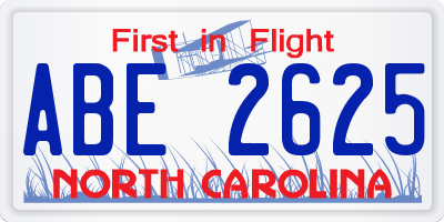 NC license plate ABE2625