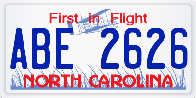 NC license plate ABE2626