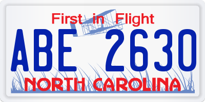 NC license plate ABE2630
