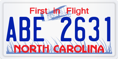 NC license plate ABE2631