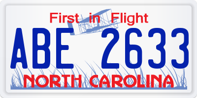NC license plate ABE2633