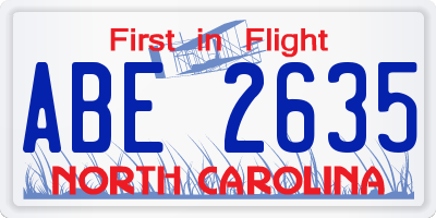 NC license plate ABE2635
