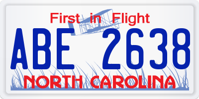 NC license plate ABE2638