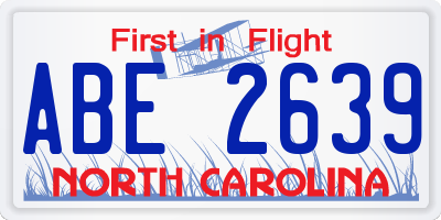 NC license plate ABE2639
