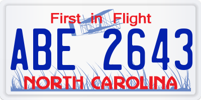 NC license plate ABE2643