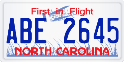 NC license plate ABE2645