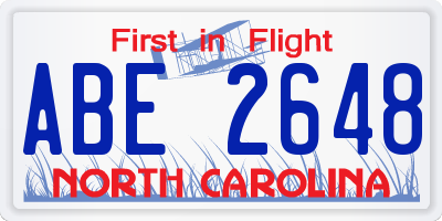 NC license plate ABE2648