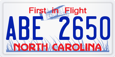 NC license plate ABE2650