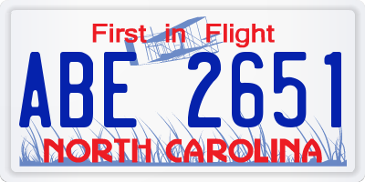 NC license plate ABE2651