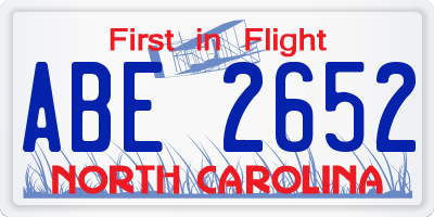 NC license plate ABE2652