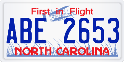 NC license plate ABE2653